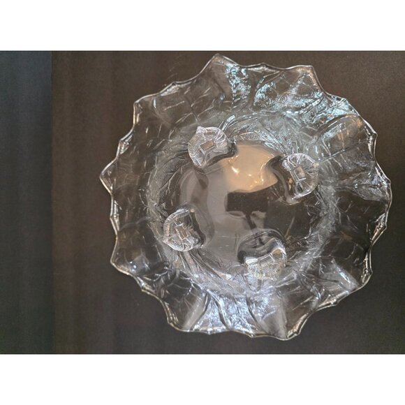Scandinavian Ice Clear Cabbage Leaf  Glass 4 Footed Serving Bowl - Picture 6 of 6